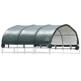 Corral Shelter, 12-Ft. x 12-Ft., Green Cover, Steel Frame, Water Resistant, Panels Not Included